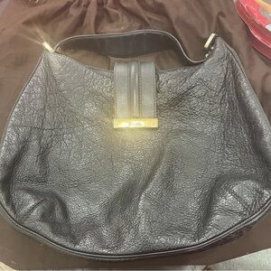 Gucci Black Leather Satchel with Gold Accents